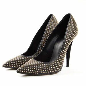 Giuseppe Zanotti Black Leather Heels with Gold Studs